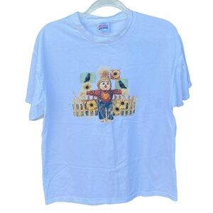 Vintage Scarecrow T-Shirt Hanes Country Farm Sunflowers Autumn Fall Vibes Large